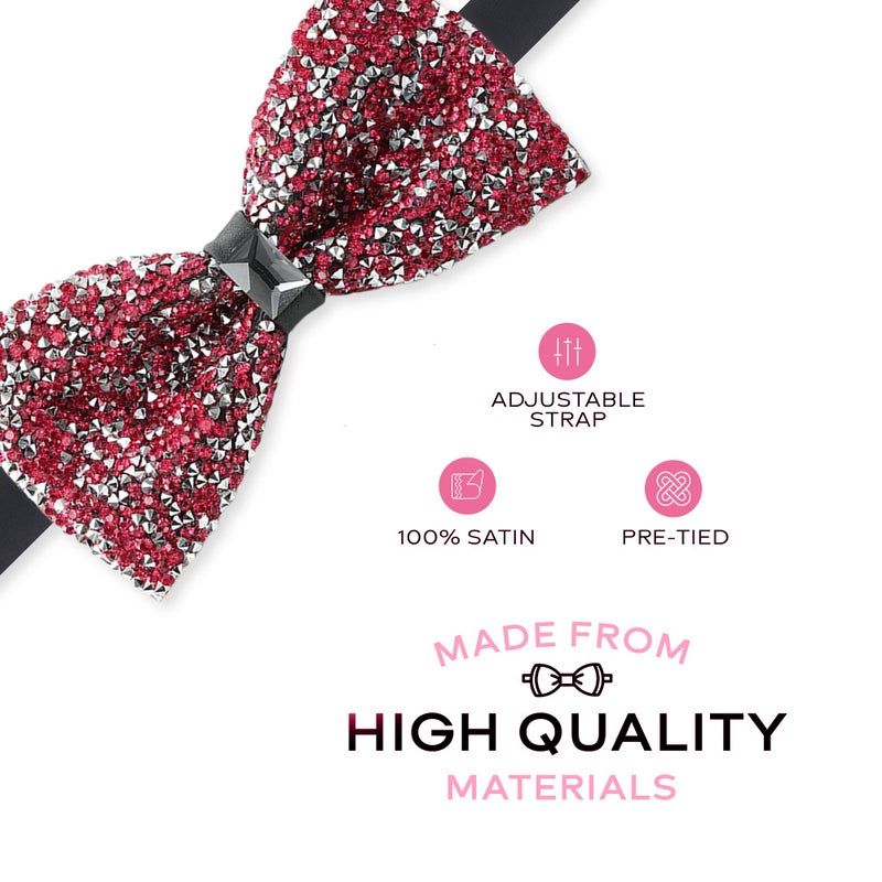 Man of Men Rhinestone Bow Ties for Men - Pre Tied Sequin Bowties with Adjustable Length - Huge Variety Colors Available (Jewels - Pink) - Image 2